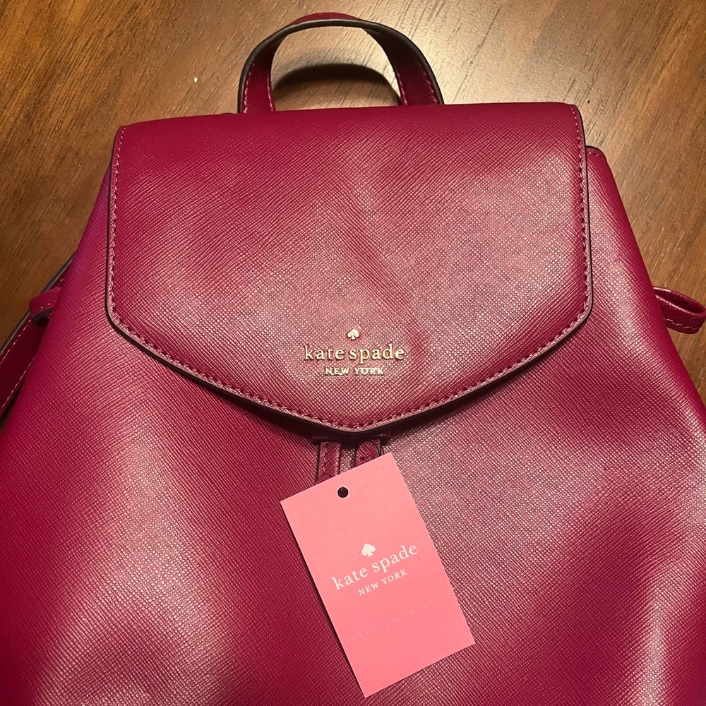 Kate Spade MD Flap Backpack in Berry Cobb, Saffiano Leather